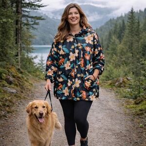 Zara Hooded Floral Windbreaker Jacket - Size XL